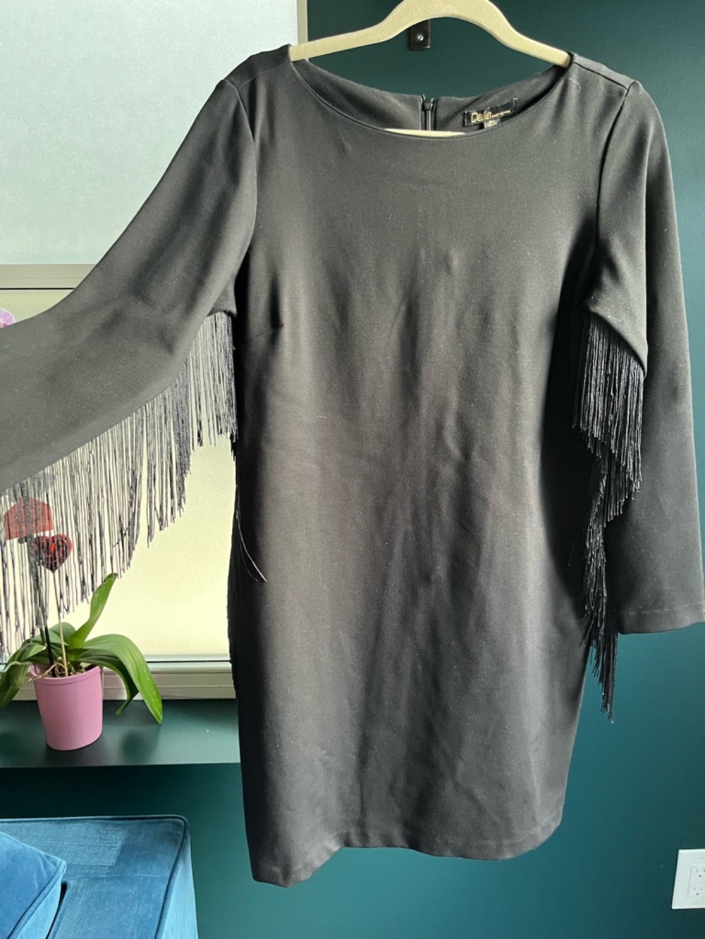 Dalia Black Long Sleeve Fringe Dress